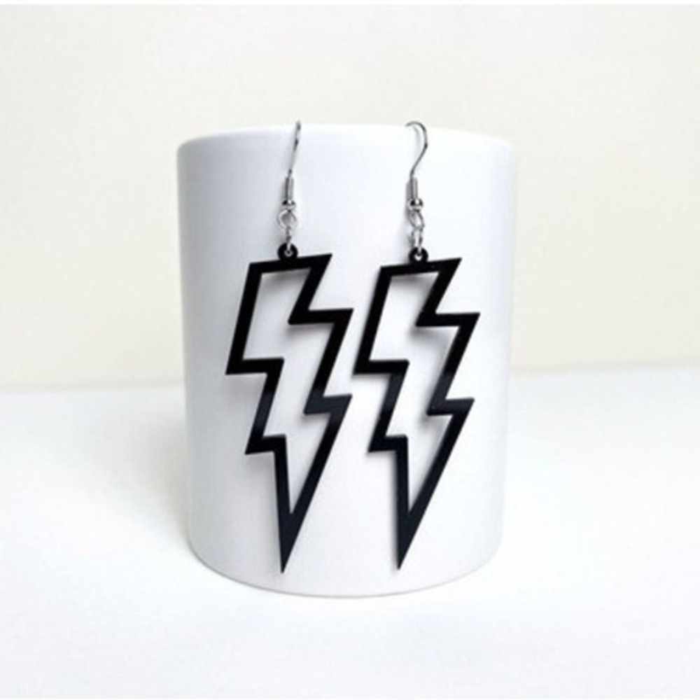 Black Acrylic Tampa Bay Lightning Bolt Hockey Dangle Earrings